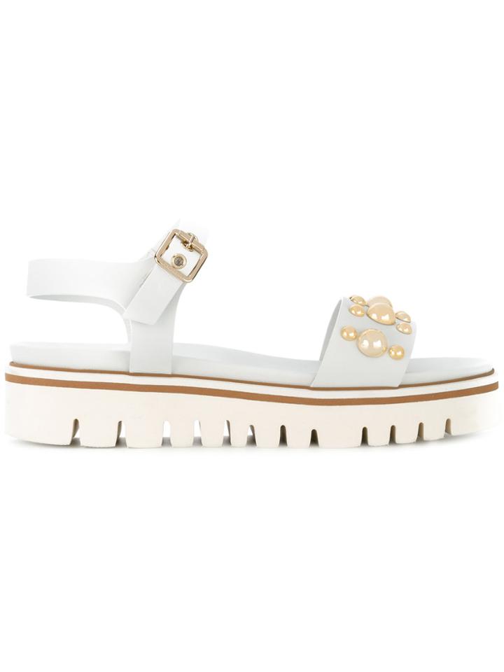 Baldinini Gold Stud Embellished Sandals - White