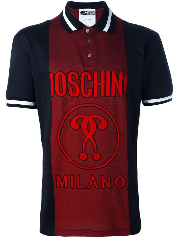 Moschino Panelled Logo Polo Shirt, Men's, Size: 46, Red, Cotton