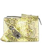 No21 Leopard Print Clutch Bag, Women's, Yellow/orange, Leather/acrylic/metal/glass