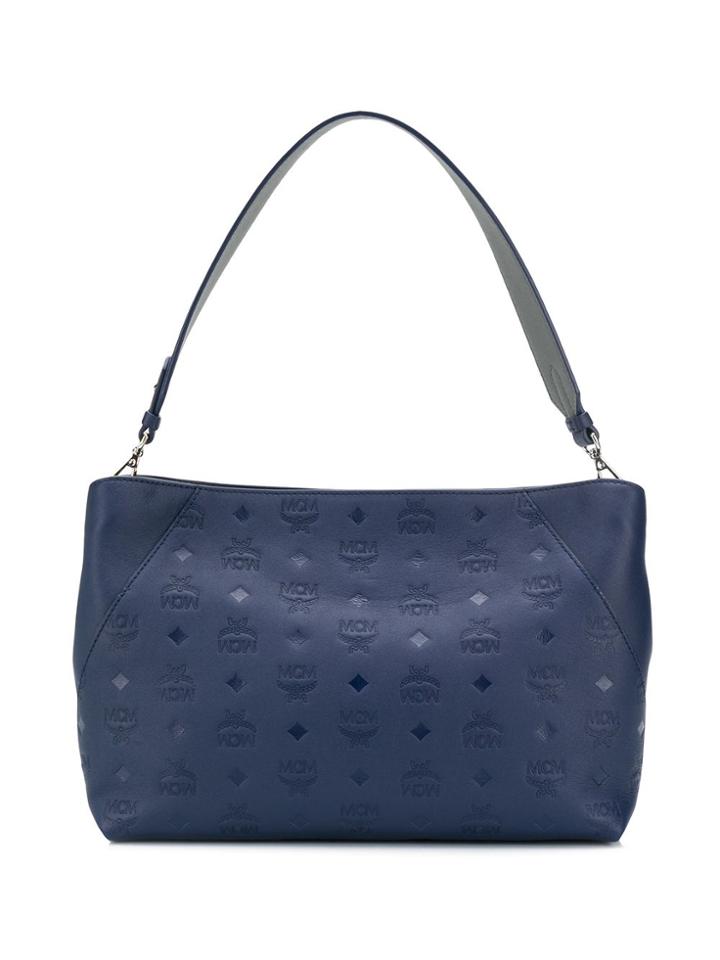 Mcm Logo Embossed Shoulder Bag - Blue