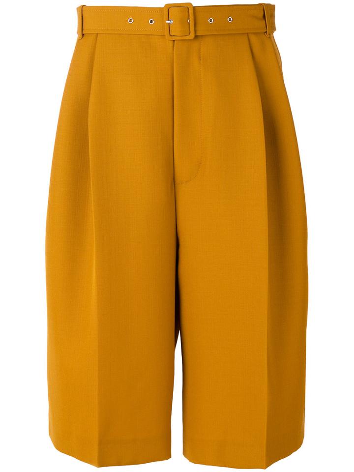 Cmmn Swdn - Dusk Pleated Shorts - Men - Wool - 46, Yellow/orange, Wool