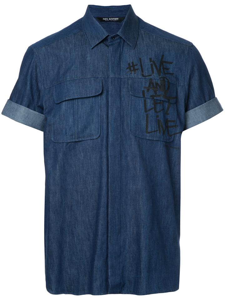 Neil Barrett Live And Let Live Denim Shirt - Blue