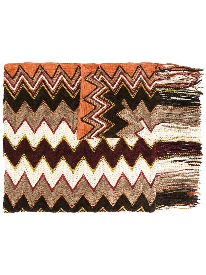 Missoni Zig-zag Pattern Tonal Scarf, Women's, Orange, Viscose/acrylic/polyester