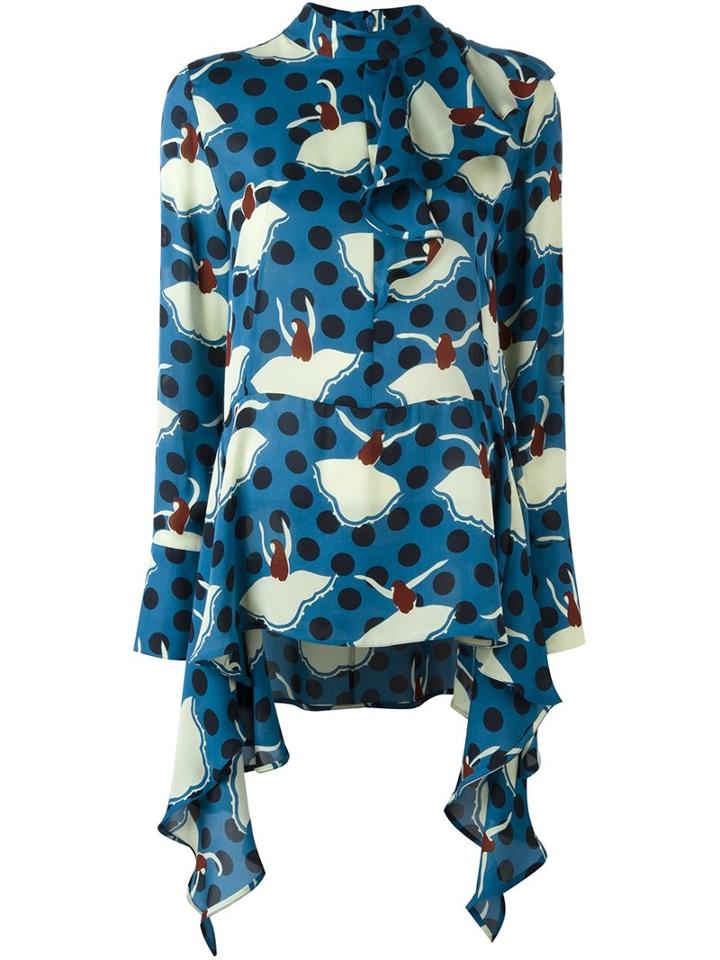 Marni Ballerina Print Draped Blouse