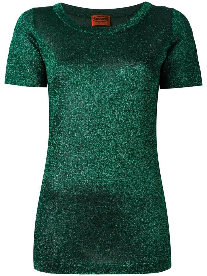 Missoni Metallic Effect Knit T-shirt, Women's, Size: 42, Green, Viscose/cupro/polyester