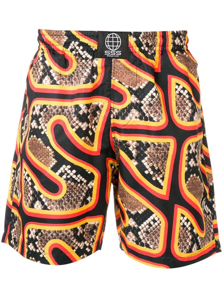 Sss World Corp Snakeskin Print Swim Shorts - Black