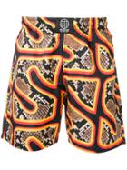 Sss World Corp Snakeskin Print Swim Shorts - Black