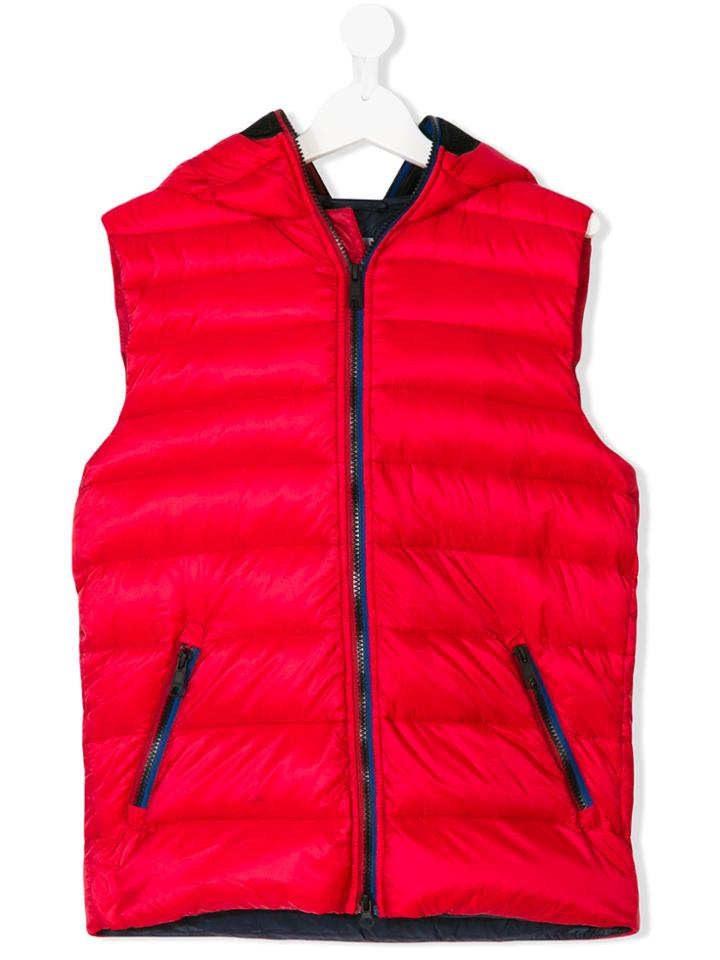 Ai Riders On The Storm Kids Teen Pom Pom Padded Gilet - Red
