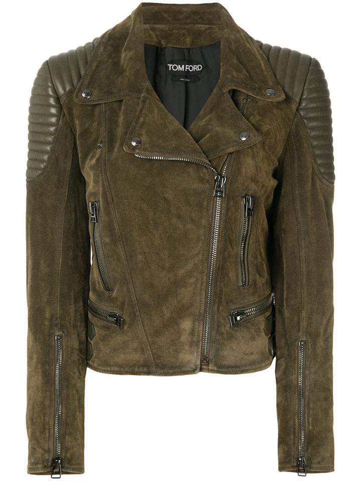 Tom Ford Panelled Biker Jacket - Green