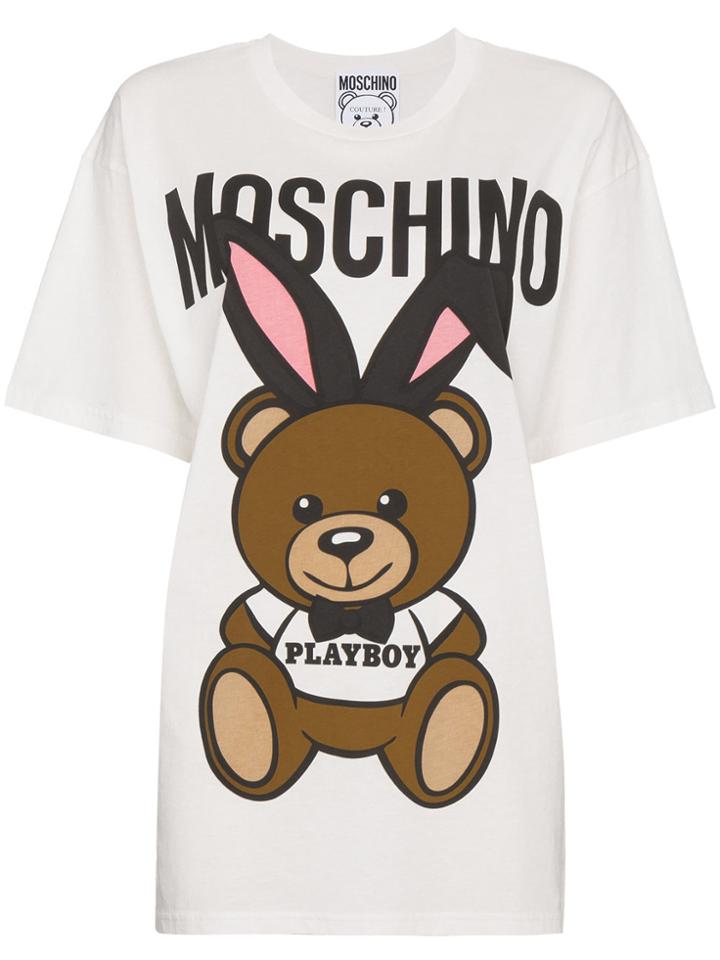 Moschino Oversized Tee With Playboy Teddy Print - White