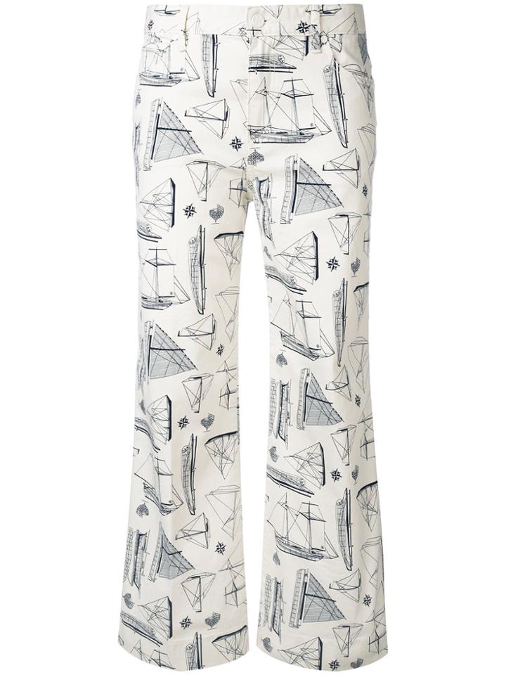 Tory Burch Nautical Print Trousers - White