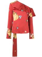 Magda Butrym - Floral Print One-shoulder Top - Women - Silk - 40, Red, Silk
