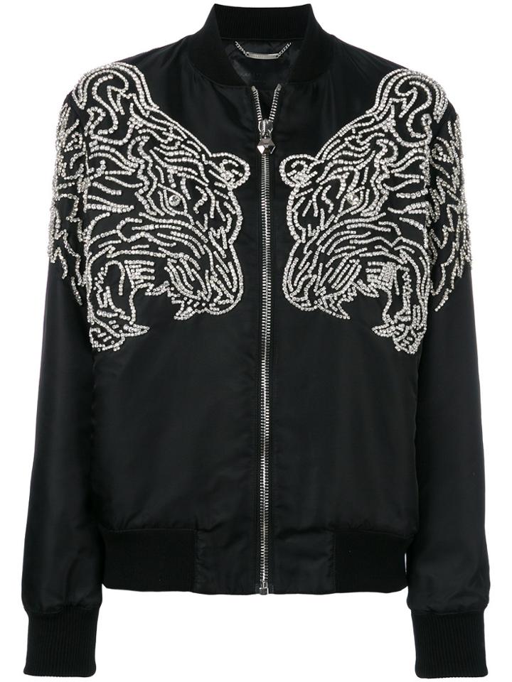 Philipp Plein Embellished Tiger Bomber Jacket - Black