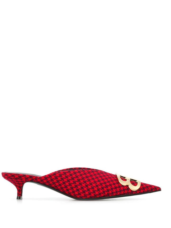Balenciaga Houndstooth Bb Logo Mules - Red
