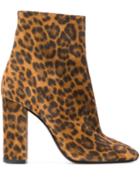 Saint Laurent Lou Leopard Print Ankle Boots - Brown