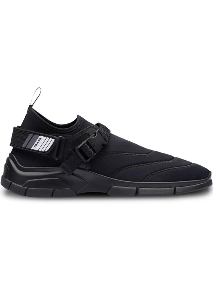 Prada Neoprene Sneakers With Decorative Stitching - Black