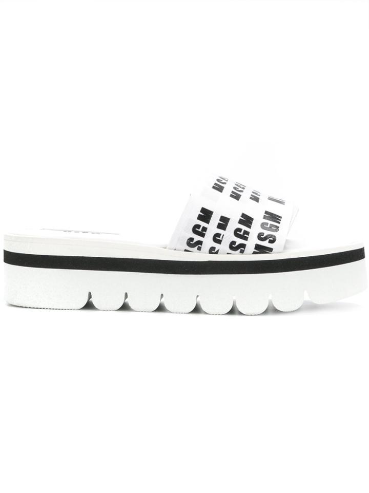 Msgm Logo Strap Slides - White