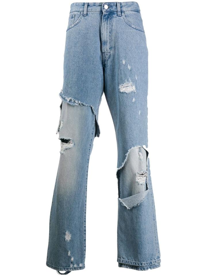 Raf Simons Distressed Loose Fit Denim Jeans - Blue