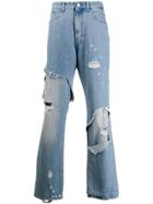 Raf Simons Distressed Loose Fit Denim Jeans - Blue