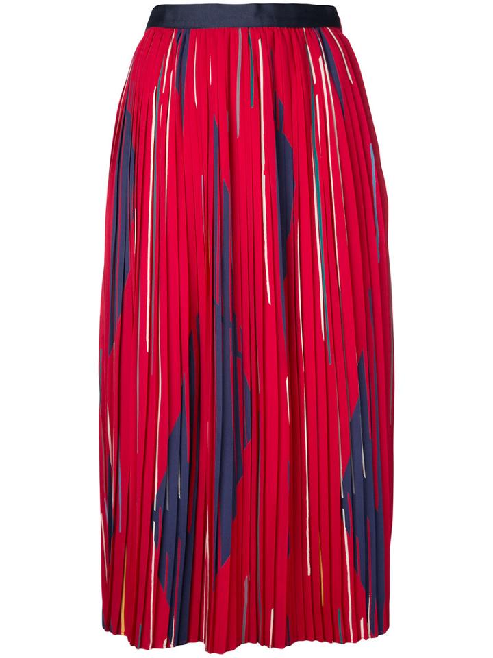 Cityshop - Pleated Printed Mid-length Skirt - Women - Polyester - One Size, Red, Polyester