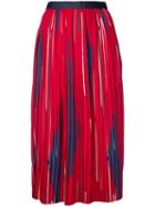 Cityshop - Pleated Printed Mid-length Skirt - Women - Polyester - One Size, Red, Polyester