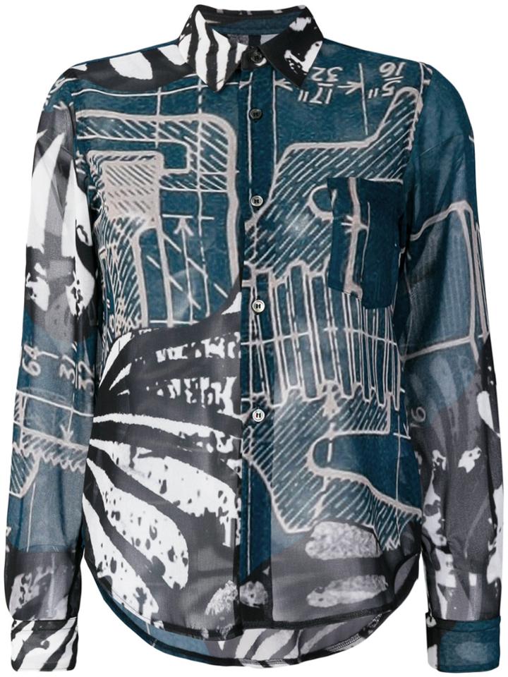 Comme Des Garçons Cartoon Print Denim Shirt - Green