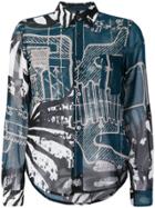 Comme Des Garçons Cartoon Print Denim Shirt - Green