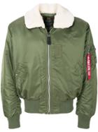 Alpha Industries Faux Fur Collar Bomber Jacket - Green