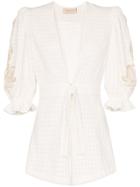 Adriana Degreas Porto Embellished Sleeve Cotton Playsuit - White