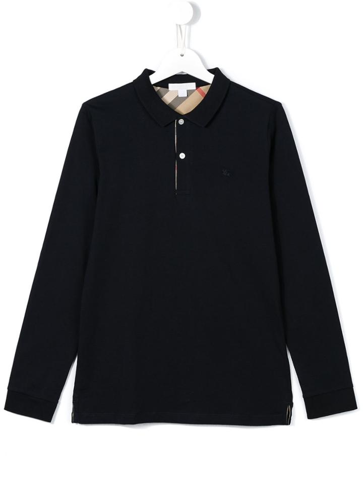 Burberry Kids Long Sleeve Polo Shirt - Blue