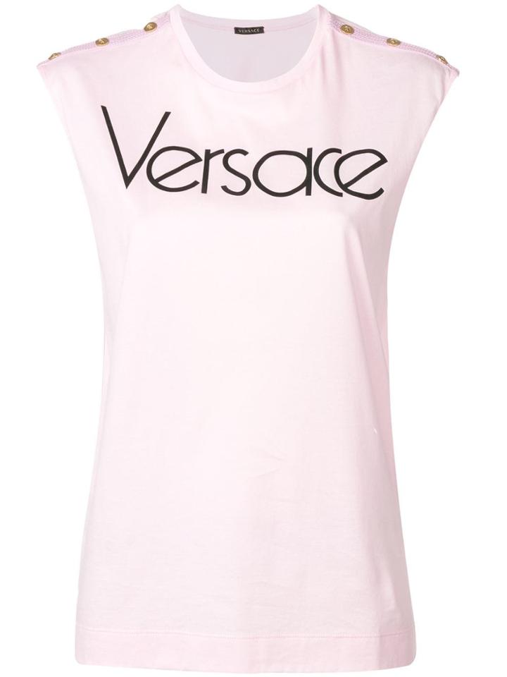 Versace Logo Printed Sleeveless Top - Pink