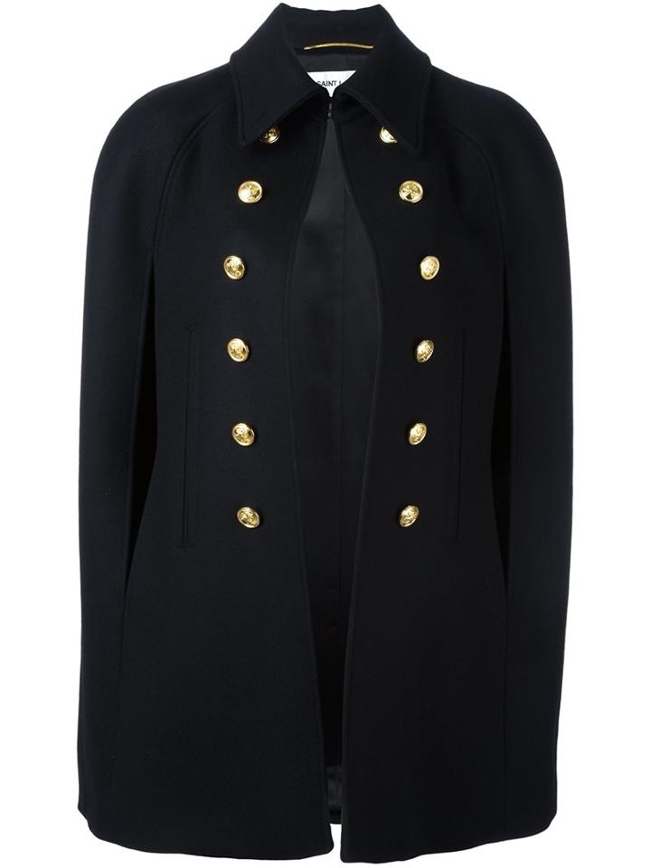 Saint Laurent Military-style Cape, Women's, Size: 38, Black, Cotton/wool