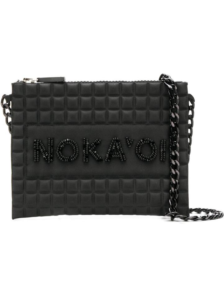 No Ka' Oi Bead Embroidered Waffled Crossbody - Black