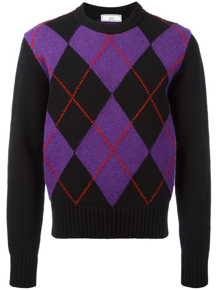 Ami Alexandre Mattiussi Argyle Pattern Crewneck Sweater - Black