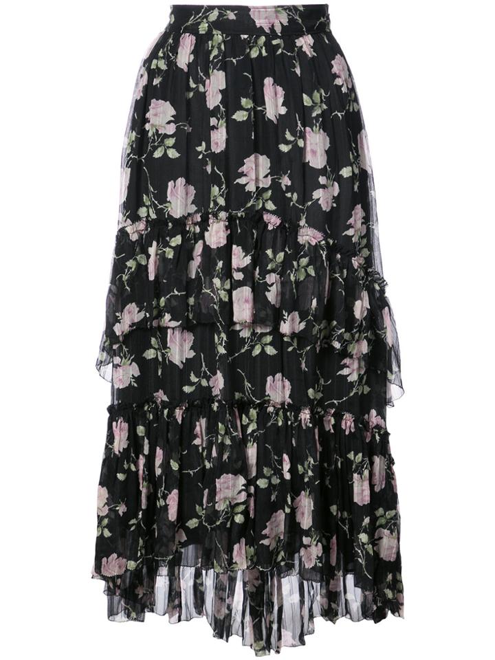 Ulla Johnson Midi Floral Printed Skirt - Black