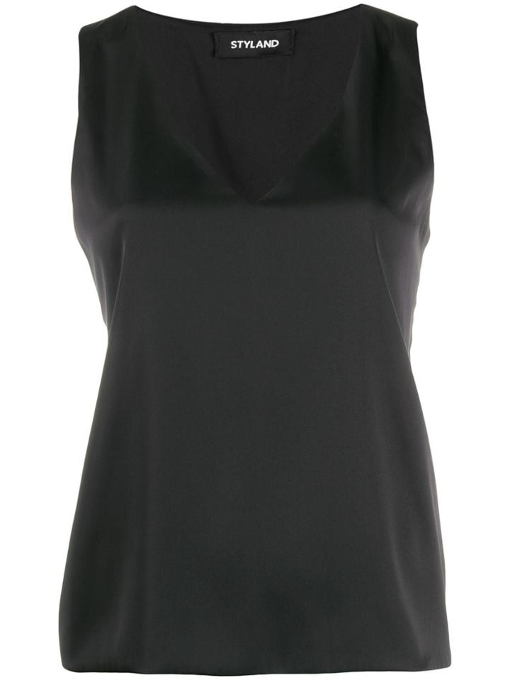 Styland Satin Tank Top - Black