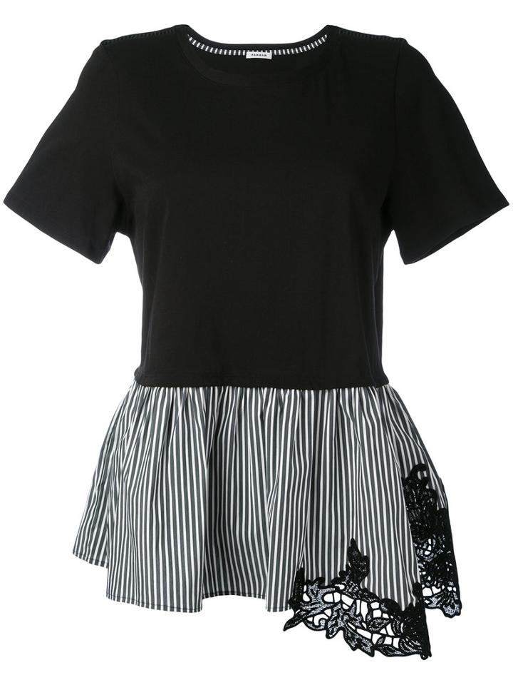 P.a.r.o.s.h. - Striped Ruffled Hem T-shirt - Women - Cotton - S, Black, Cotton