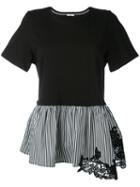 P.a.r.o.s.h. - Striped Ruffled Hem T-shirt - Women - Cotton - S, Black, Cotton