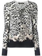 Roberto Cavalli Leopard Pattern V-neck Jumper, Women's, Size: 44, Nude/neutrals, Silk/cashmere/wool