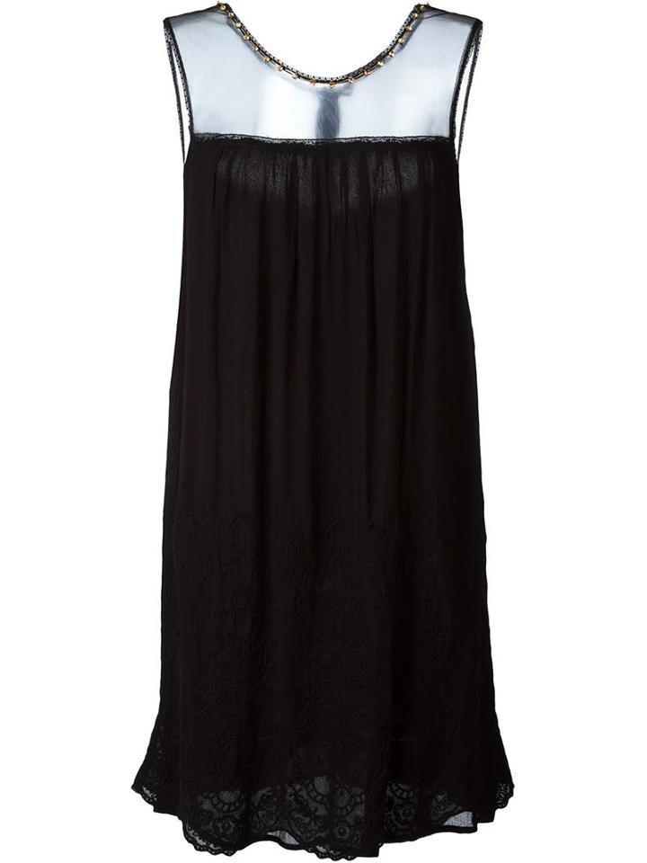 Twin-set Sheer Panel Shift Dress, Women's, Size: Xs, Black, Polyamide/viscose