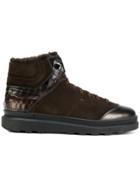 Santoni Lamb Fur Trim High Top Sneakers - Brown