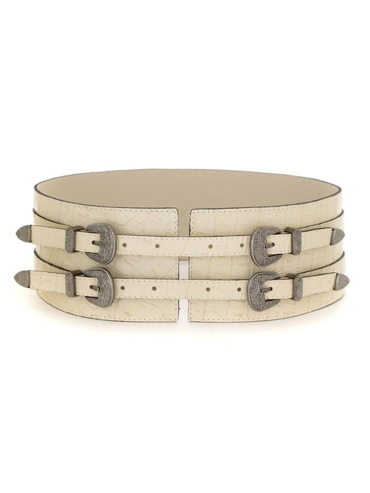 Olympiah Four Buckles Wide Leather Belt - Neutrals