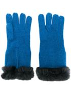 N.peal Fur-trim Knitted Gloves - Blue