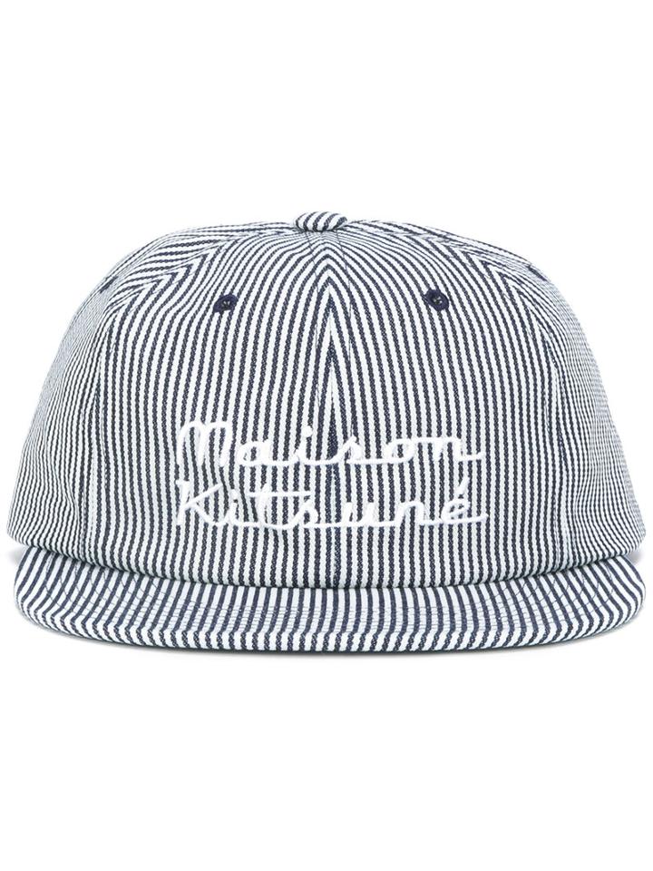 Maison Kitsuné Maison Kitsuné Embroidered Cap, Men's, Blue, Cotton/leather