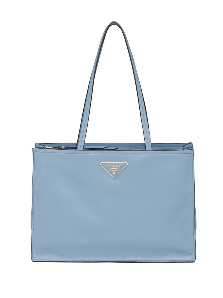 Prada Logo Plaque Tote - Blue