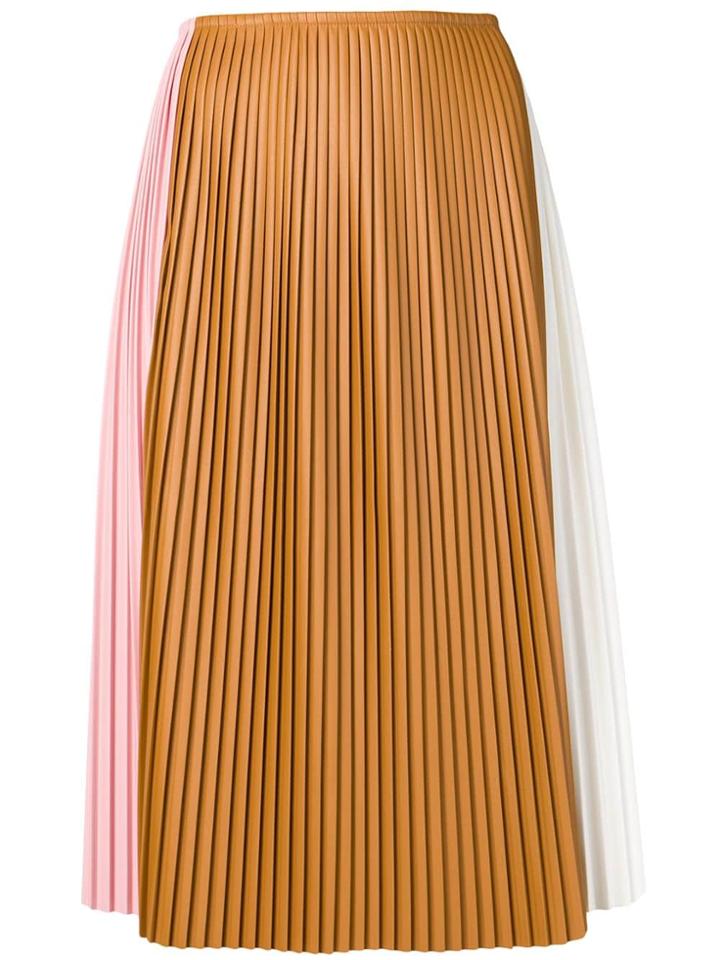 Plan C Pleated Contrast Panel Skirt - Pink