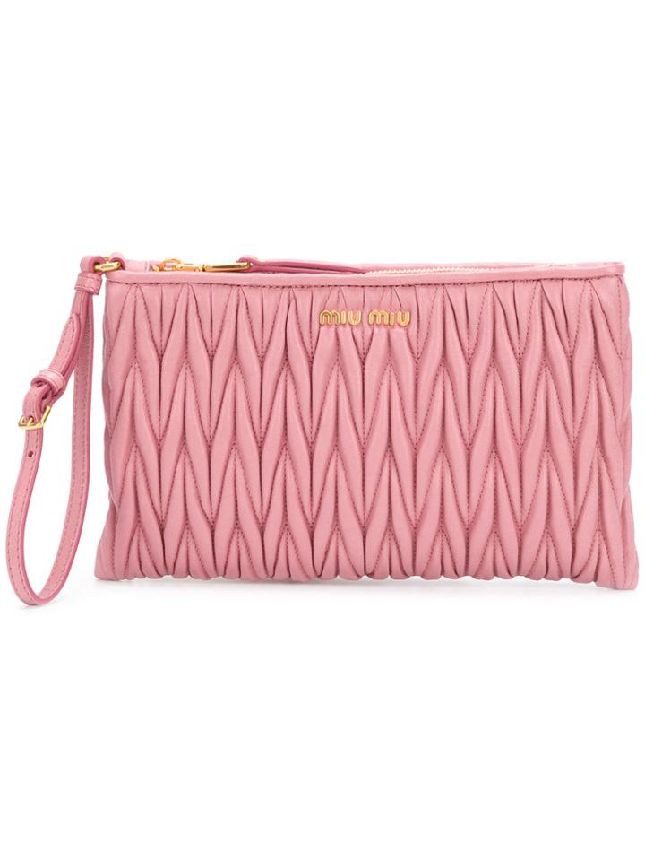 Miu Miu Pleated Logo Plaque Clutch - Pink & Purple