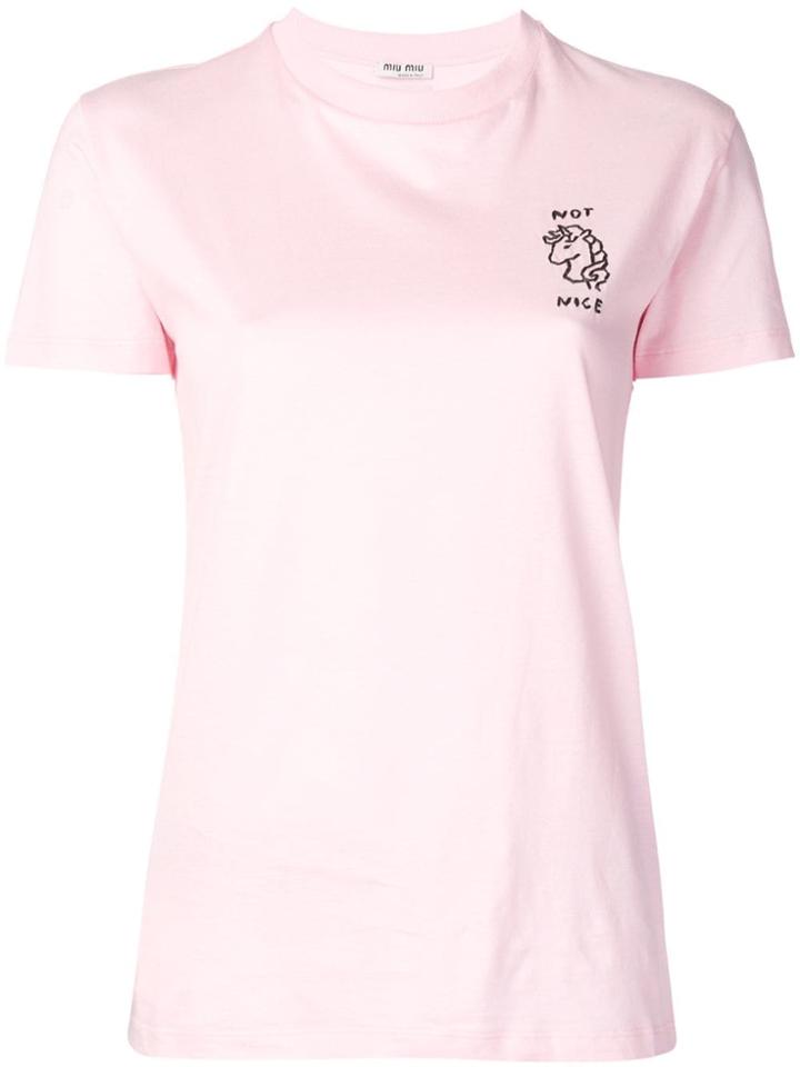 Miu Miu Not Nice Embroidered T-shirt - Pink