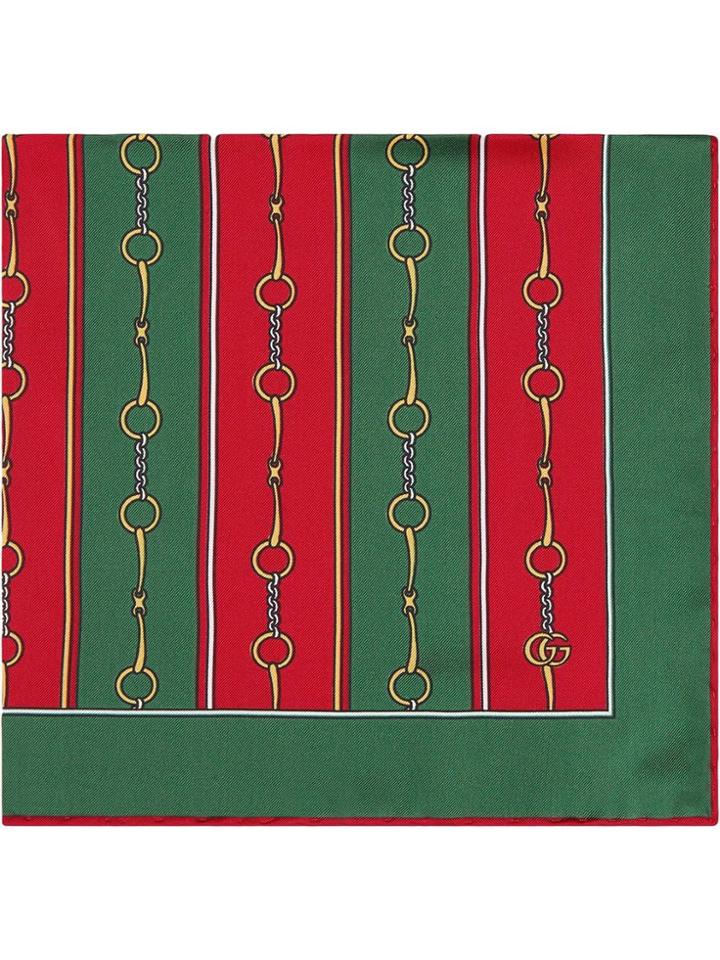 Gucci Pocket Square With Horsebit Chain Print - Green