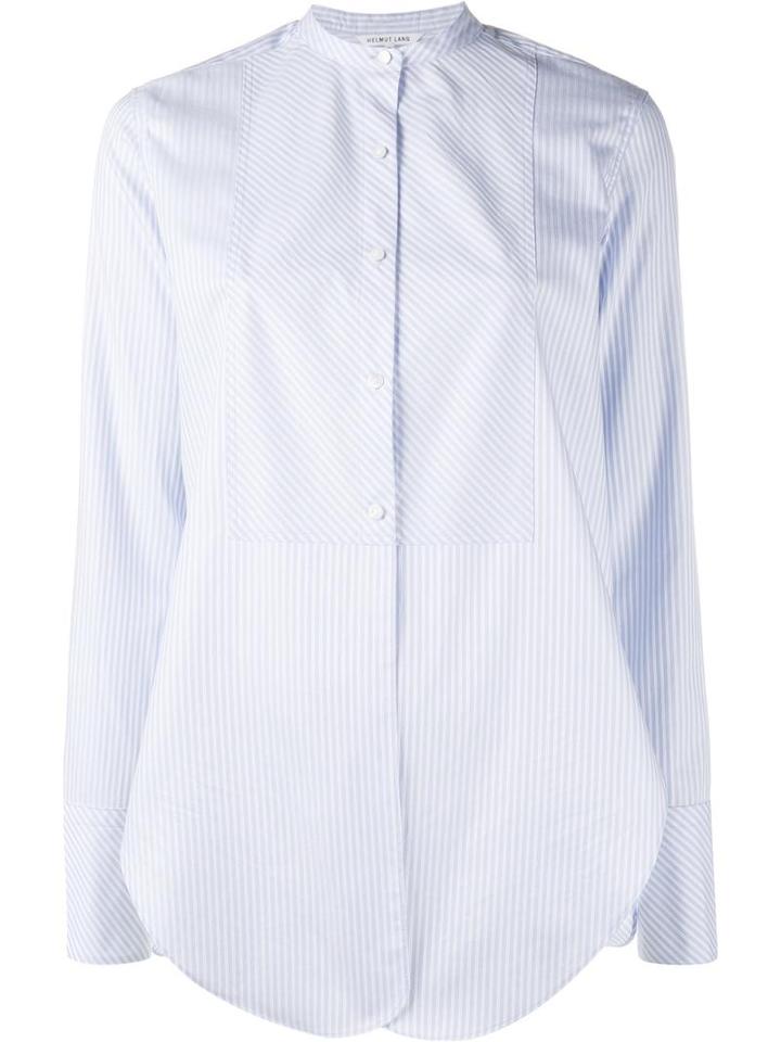 Helmut Lang Striped Collarless Shirt, Women's, Size: Medium, Blue, Cotton